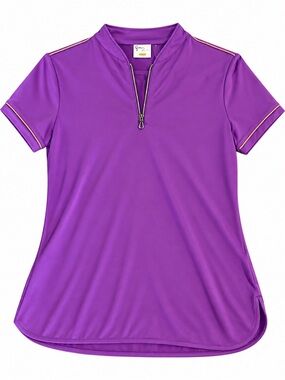 Greg Norman Collection Violet Short-Sleeve Zip Polo with Gold Trim 0058